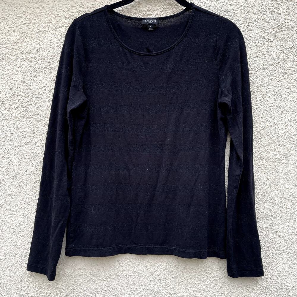 Talbots Black Metallic Stripe Long Sleeve Tee PS